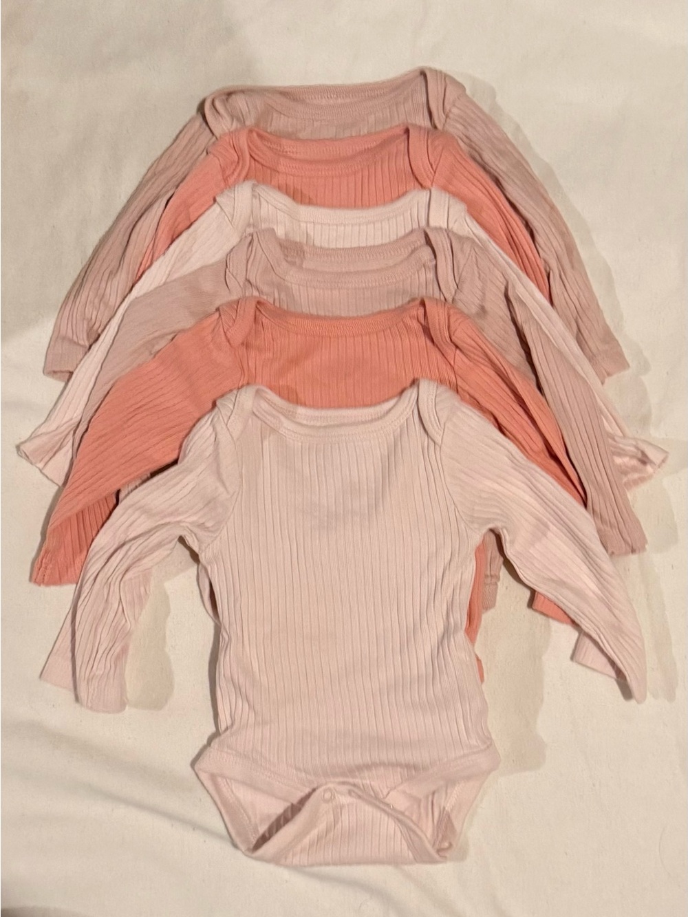cloud island Ribbed Long-Sleeve Onesie Set - Pink & Peach Tones